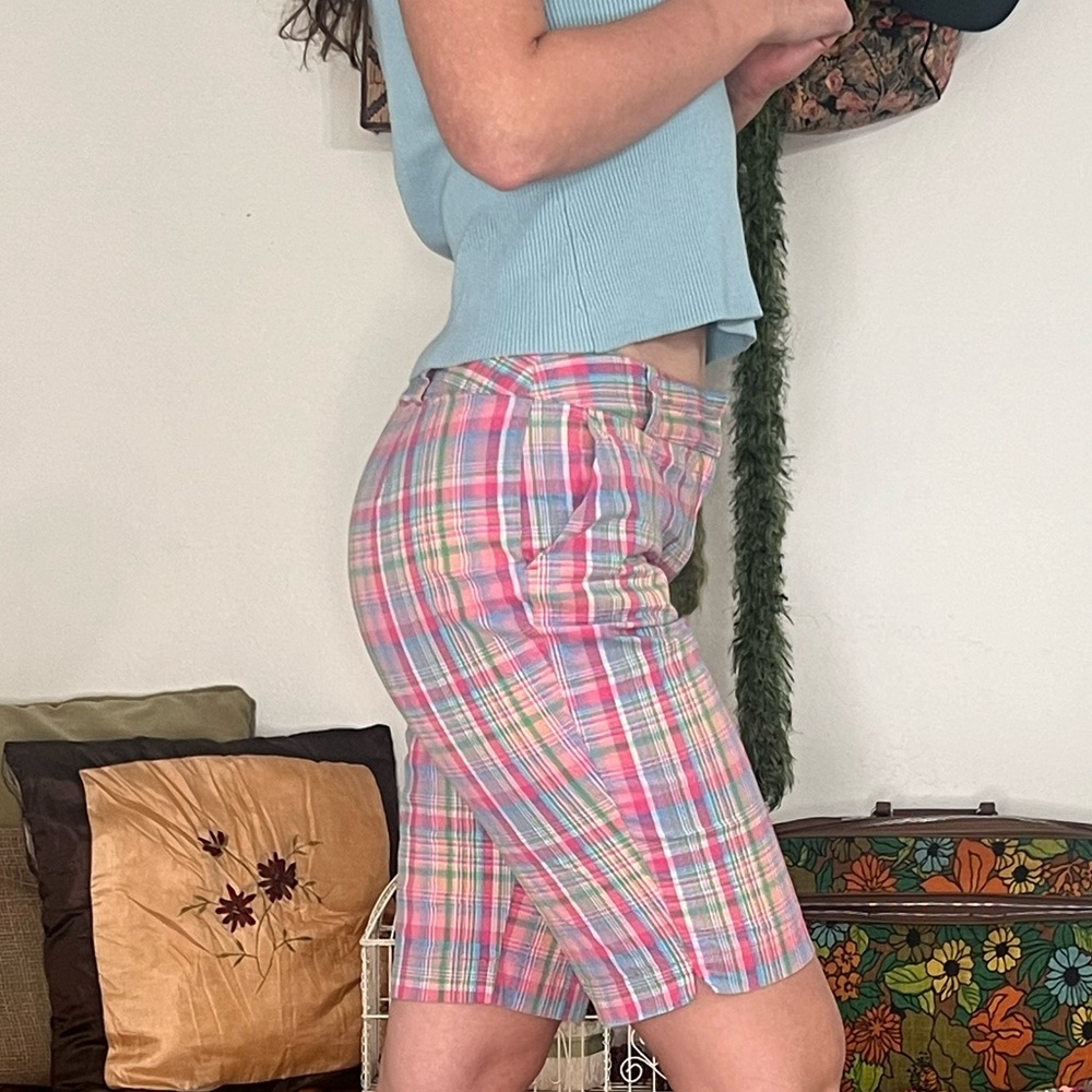Y2K Kim Rogers Easter egg pink and blue multicolor plaid casual modest shorts